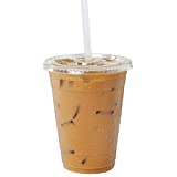 [100 Pack] 16 oz BPA Free Clear Plastic Cups With Flat Slotted Lids for Iced Cold Drinks Coffee Tea Smoothie Bubble Boba, Disposable, Medium Size