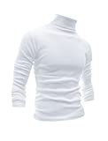 Men Slim Fit Lightweight Long Sleeve Pullover Top Turtleneck T-Shirt(White,S)