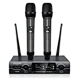 FDUCE Wireless Microphones System, Metal Dual Channel UHF Dynamic Microphone, Cordless Handheld Mics for Party, Home Karaoke, Conference Church, Wedding, Speech, SV322 (Gray)
