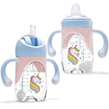 2 In 1 Sippy Cups for 1 Year Old Toddlers with Spout & Straw, 2PCS Weighted Straw, Spill Proof Sippy Cup with Handle, Toddler Transition Sippy Cups for Baby 6 Months, 8 Ounce (One Cup with 2 Nipples)