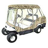 Formosa Covers 2+2 Passenger Golf Cart Driving Enclosure Cover Premium Tight Weave New Stronger YKK Door Zipper (2 Passenger Short Roof 58" + 2 Passenger Rear Facing Bench) (Taupe)