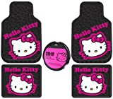 LA Auto Gear Hello Kitty Collage Hot Pink Sanrio Front & Rear Car Truck SUV Seat Rubber Floor Mats and Steering Wheel Cover Set - 5PC