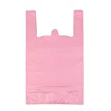 LazyMe T Shirt Bags Grocery Plastic Bags with Handles Shopping Bags in Bulk Restaurant Bags, 12 x 20 inch (Pink 100 Pcs)