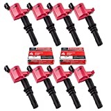 MAS Set of 8 Ignition Coils DG511 and Motorcraft SP515 SP546 Spark Plug Compatible with Ford Lincoln Mercury V8 V10 5.4l 6.8l 3L3E12A366CA 5C1584 C1541 FD-508 DG511 RED DG-511
