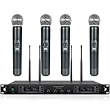 Phenyx Pro Wireless Microphone System, Quad Channel Wireless Mic, w/ 4 Handheld Dynamic Microphones, 4x40 Channels, Auto Scan, Long Distance 328ft, Microphone for Singing, Church, Karaoke (PTU-7000A)