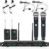 Phenyx Pro Wireless Microphone System, 4-Channel UHF Wireless Mic Set with Handheld/Bodypack/Headset/Lapel Mics, Fixed Frequency Metal Cordless Microphone for Church,Karaoke,Singing,DJ(PTU-5000B)