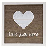 CWI Gifts Love Lives Here White Framed Slat Board Sign with Easel Back, 10x10 inches, Multicolored