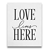 ‘Love Lives Here’ Grey Typographic Wall Art | 11x14 UNFRAMED Black and Grey Love Quote Print | Canvas Look, Modern, Minimal Farmhouse Home Decor