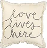 Primitives by Kathy 37669 Embroidered Frayed Edge Throw Pillow, 12 x 12-Inches, Love Lives Here