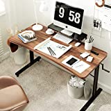 Crank Adjustable Desk Manual Standing Desk with Wheel, 55 x 25 Inch Sit to Stand Desk Standing Crank Desk with Handle for Home Office Living Room, Walnut