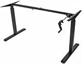 VIVO Black Manual Height Adjustable Stand Up Desk Frame with Hand Crank System, Ergonomic Standing 2 Leg Workstation, DESK-V101M