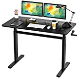 imlib Standing Desk, Height Adjustable Stand up Desk with Foldable Hand Crank, Manual Sit Stand Desk Workstation for Home Office Large 47" Table Top & Steel Frame Fits Dual Monitor, Black