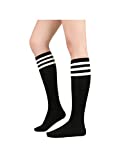 Century Star Women's Athletic Knee High Socks Thin Stripes Tube Socks High Stockings Outdoor Sport Socks 1 Pack Black White One Size