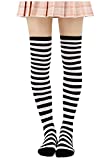 DAZCOS Striped Thigh High Socks Elastic Over The Knee Knit Stockings for Daily or Anime Cosplay (Black+White)