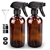 Glass Spray Bottle, Bontip Amber Glass Spray Bottle Set & Accessories for Non-toxic Window Cleaners Aromatherapy Facial hydration Watering Flowers Hair Care (2 Pack/16oz) (Amber)