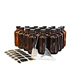 Mockins 18 Pack 8 oz Amber Glass Bottles with Caps | The Brown Glass Bottles Includes Caps & a Funnel and Brush with Bonus Labels to Easily Identify it's Contents