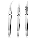 3pcs Reverse Ceramic Stainless Steel Tweezers,Anti-Magnetic Pointed & Curved Tips Tweezers Set for Non-Conductive, Heat-resistant Tweezers Soldering Tool