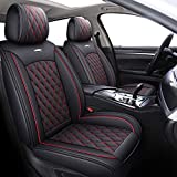 YIERTAI Car Seat Covers Universal Fit Compatible with Ford Escape Edge Versa Fiesta Highlander Maxima Sorento Rogue Truck Cushions with Waterproof Faux Leather, Full Set, Black-Red