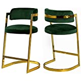 Meridian Furniture Stephanie Collection Modern | Contemporary Velvet Upholstered Counter Stool with Rich Gold Stainless Steel Base, Green, 20" W x 22" D x 39" H