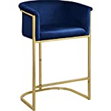 Meridian Furniture Donatella Collection Modern | Contemporary Velvet Upholstered Counter Height Stool with Durable Steel Base in Gold Finish, Navy, 23.5" W x 20" D x 36" H