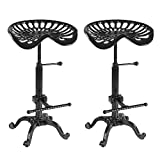 IKAYAA Tractor Seat Bar Stool-Rustic Industrial Bar Stool Metal Design Adjustable Height Swivel Set of 2