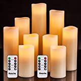 Hanzim Flameless Flickering Battery Operated Candles 4 Inch 5 Inch 6 Inch 7 Inch 8 Inch 9 Inch Set of 9 Ivory Real Wax Pillar LED Candles with 10-Key Remote and Cycling 24 Hours Timer (Ivory 9 Pack)