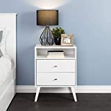 Prepac Milo Mid-Century Modern Nightstand, 2-Drawer with Open Shelf, White