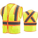 SULWZM High Visibility Safety Vest, Reflective Back Cross Strips for Men and Women (Yellow/X-Large)