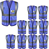ZOJO High Visibility Safety Vests With Pockets,for Outdoor Works, Cycling, Jogging, Walking,Sports - Fits for Men and Women Pack of 10 (XXL-Blue)