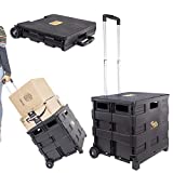 dbest products Quik Cart Collapsible Rolling Crate on Wheels for Teachers Tote Basket 80 lbs Capacity, Made from Heavy Duty Plastic Used as a Seat, Noir