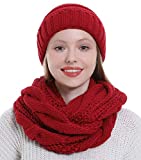 Womens Scarf Beanie Hat Set Thick Winter Infinity Scarf Knit Scarfs for Women (Burgundy)