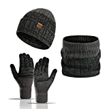 Winter Warm Hat Scarf Gloves Slouchy Beanie Snow Knit Skull Cap Touch Screen Mittens Circle Scarves for Women Men