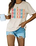 Blooming Jelly Women's Cute Short Sleeve Top Letter Print Crewneck Graphic Casual Basic T Shirts(Beige,L)