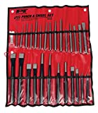Performance Tool W754 Punch and Chisel Set with Roll-Up Vinyl Storage Pouch, 28 Piece