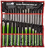 Grip 28 pc Heavy Duty Punch & Chisel Set - Including Taper Punch, Cold Chisels, Pin Punch, Center Punch - Roll Up Vinyl Storage Pouch