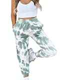 Sweatpants for Teen Girls,Women's High Waisted Joggers Summer Workout Baggy Yoga Pants Cinch Bottom Trousers (Tie-dye Green, M)