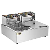 VIVOHOME 20.7 Qt Commercial Electric Deep Fryer with 2 x 6.35 QT Removable Baskets, Overheat Protection