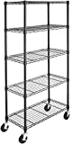 Amazon Basics 5-Shelf Adjustable, Heavy Duty Storage Shelving Unit on 4'' Wheel Casters, Metal Organizer Wire Rack, Black (30L x 14W x 64.75H)