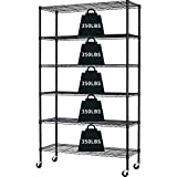 HCY 6-Tier Storage Shelf Heavy Duty Shelving Unit NSF Height Adjustable Metal Rack with Wheels for Laundry Bathroom Kitchen Garage Pantry Organization 2100 LBS Capacity-824818 inch, (Black)