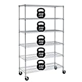 Metal Storage Shelves 6 Layer Wire Shelving on Wheels Heavy Duty Metal Rack Utility Shelves 48" NSF Steel Racks 2100 LBS Capacity Adjustable Standing Shelves for Garage Kitchen Office, Chrome