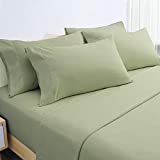 HOMEIDEAS 6 Piece Bed Sheets Set Extra Soft Brushed Microfiber 1800 Bedding Sheets Deep Pocket, Wrinkle & Fade Free (Queen, Sage Green)