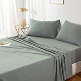 PinkMemory Sage Green Pillowcases Sheet Set Queen,100% Cotton Light Green Bed Sheet Set Queen-1pc Flat Sheet,1pc Fitted Sheet,2pc Pillowcase-Deep Pocket