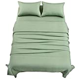 Mooreeke Bamboo Sheets Set Queen with Deep Pocket, Cooling Bed Sheets for Night Sweats Hot Sleepers, 4 Pieces Breathable Sheets-Sage Green