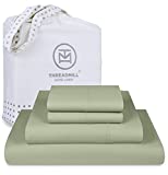 300 Thread Count Sage Green Queen Sheet Set- 100% Cotton Washable, Breathable, Silky Soft Sateen Sheets - 4 Pc Bed Sheet Set, Elasticized Deep Pockets - Best Wrinkle Free Bedding Sheets by Threadmill