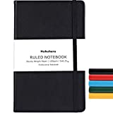 Huhuhero Notebook Journal, Classic Ruled Hard Cover, 120Gsm Premium Thick Paper with Fine Inner Pocket, Black Faux Leather for Journaling Writing Note Taking Diary and Planner, 5"×8.25"(1,Black)