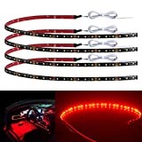 Geeon 4-Pack 24" Red Car Interior LED Strip Light 12V Waterproof IP65 Cuttable Connectable for Automotive Boats Trucks Cargo Trailer Inside Accent Lights