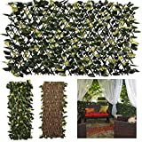 GLANT Expandable Fence Privacy Screen for Balcony Patio Outdoor,Decorative Faux Ivy Fencing Panel,Artificial Hedges (Single Sided Leaves) (1, Green-Light Yellow)