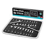 DURATECH Midget Wrench Set, Mini Combination Wrench Set, Metric & SAE, 20-Piece, 4-11mm & 5/32'' to 7/16'', Lightweight, with Rolling Pouch