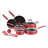 Amazon Basics Ceramic Non-Stick 12-Piece Cookware Set, Red - Pots, Pans and Utensils