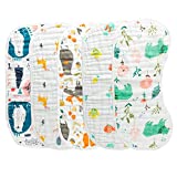 GROBRO7 5Pcs Baby Muslin Burp Cloths Burping Bids for Baby Cotton 6 Layers Extra Absorbent Machine Washable Soft Large Cartoon Face Towels Nursery Gift Gentle for Newborn Girls Boys 9x23inch